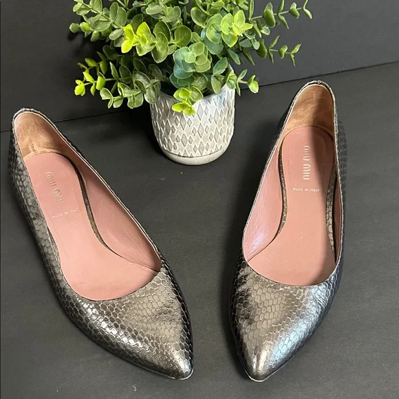 Miu Miu Metallic Snakeskin Women's Flats - Picture 3 of 14